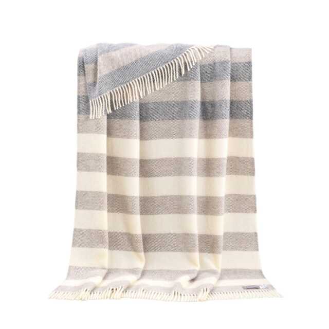 Megan Wool Throw - Woven From Pure Neutral Stripes With Fringe Edge - image 1