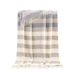 Megan Wool Throw - Woven From Pure Neutral Stripes With Fringe Edge - thumbnail 1