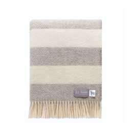 Megan Wool Throw - Woven From Pure Neutral Stripes With Fringe Edge - thumbnail 2