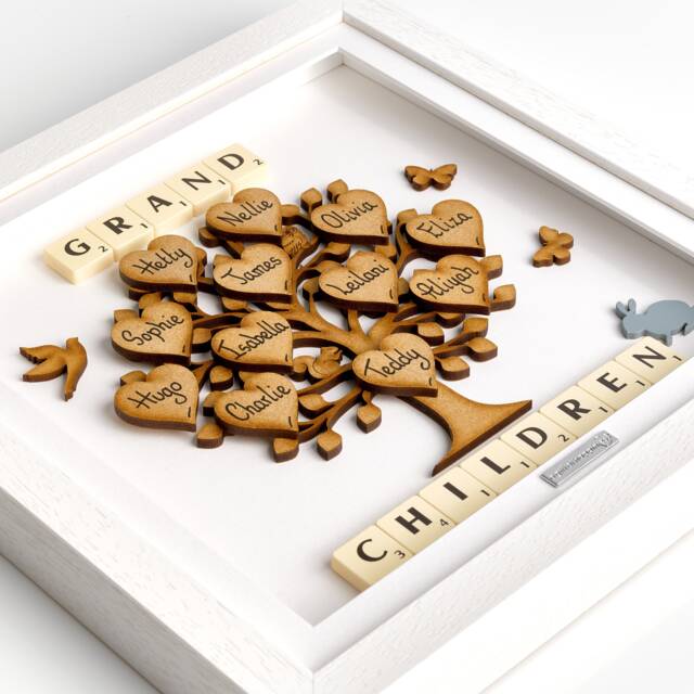 Grand Children Family Tree With Grandchildren's Names Mothers Day Gift Scrabble Tree Picture Frame Grandkids Present Mum Xmas Gift - image 1