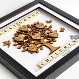 Grand Children Family Tree With Grandchildren's Names Mothers Day Gift Scrabble Tree Picture Frame Grandkids Present Mum Xmas Gift - thumbnail 2
