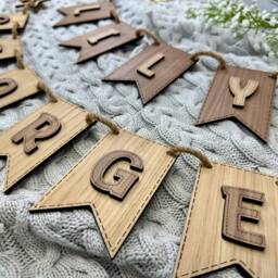 Personalised Bunting Large - Wooden Name Sign Bespoke Kids Wall Decal Birthday Banner Backdrop Bedroom Teen Star - thumbnail 2