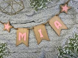 Personalised Bunting Large - Wooden Name Sign Bespoke Kids Wall Decal Birthday Banner Backdrop Bedroom Teen Star - thumbnail 1