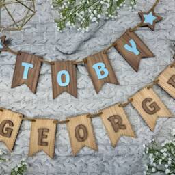 Personalised Bunting Large - Wooden Name Sign Bespoke Kids Wall Decal Birthday Banner Backdrop Bedroom Teen Star - thumbnail 3
