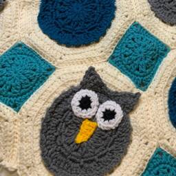 Crocheted Owl Baby Blanket, Lap Afghan, Gender Neutral Boy Gift, Girl Crib Car Seat & Stroller Afghan - thumbnail 3