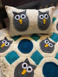 Crocheted Owl Baby Blanket, Lap Afghan, Gender Neutral Boy Gift, Girl Crib Car Seat & Stroller Afghan