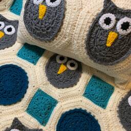 Crocheted Owl Baby Blanket, Lap Afghan, Gender Neutral Boy Gift, Girl Crib Car Seat & Stroller Afghan - thumbnail 2