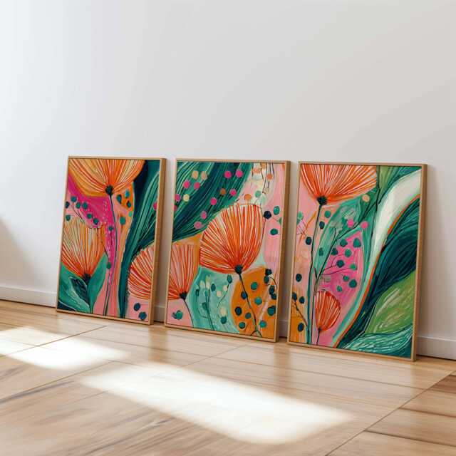 Abstract Floral Print Set, Modern Botanical Art, Vibrant Boho Decor - image 1