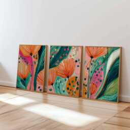 Abstract Floral Print Set, Modern Botanical Art, Vibrant Boho Decor