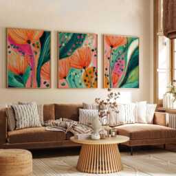 Abstract Floral Print Set, Modern Botanical Art, Vibrant Boho Decor - thumbnail 3