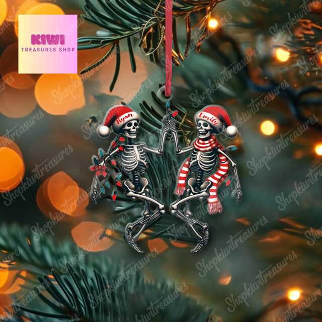 Personalized Dancing Skeleton Couple Acrylic Christmas Ornament - image 1