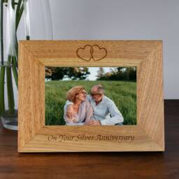 Personalised Wooden Photo Frame Silver Wedding Anniversary Gift - 25Th Present For Couple, Parents, Mum & Dad, 6x4 7x5 Landscape - thumbnail 1