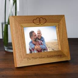 Personalised Wooden Photo Frame Silver Wedding Anniversary Gift - 25Th Present For Couple, Parents, Mum & Dad, 6x4 7x5 Landscape - thumbnail 2