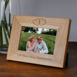 Personalised Wooden Photo Frame Silver Wedding Anniversary Gift - 25Th Present For Couple, Parents, Mum & Dad, 6x4 7x5 Landscape - thumbnail 3
