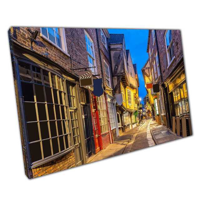 Charming Sunset At The Shambles York England Street Scene Canvas Art Print For Home & Office Decor - image 1