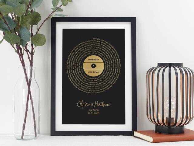 Personalised Metallic Foil Song Lyrics Print - Anniversary Gift Custom First Dance Wedding Wall Art Gold Or Silver Va235 - image 1