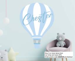 Hot Air Balloon Nursery Boys Wall Sticker Personalised Decor Pastel Baby Blue Art Bedroom Decal - thumbnail 1