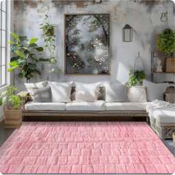 Handtufted Pink Moroccan Rug, Shag Custom Made Carpet, Large Area Berber Rug - thumbnail 4
