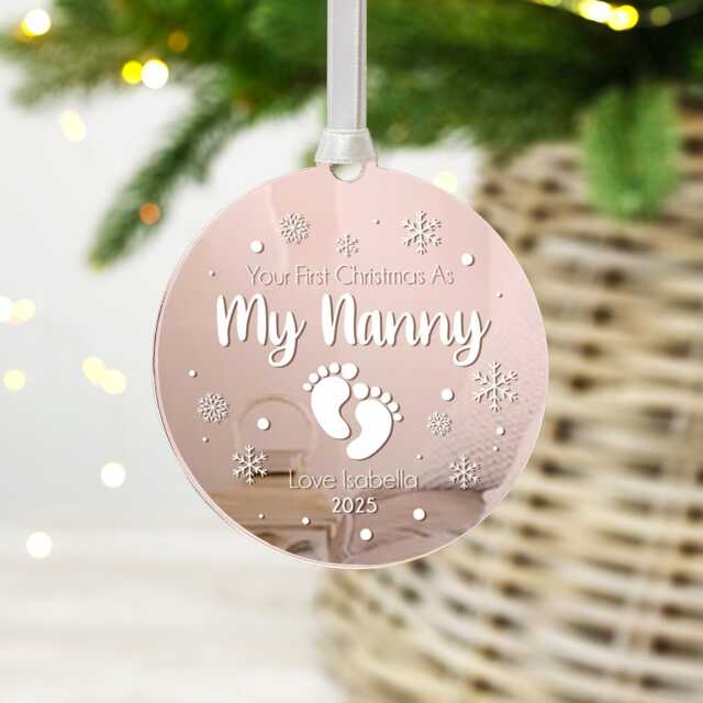 Personalised Nanny First Christmas Bauble Mirror Acrylic Keepsake - image 1