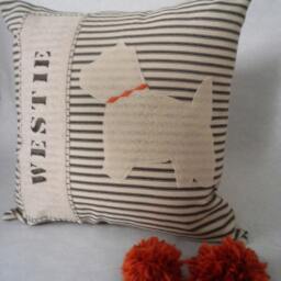 Westie Dog Pillow Striped Cotton, Felt Silhouette Accent Pillow - thumbnail 3