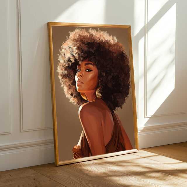 Afrocentric Woman Portrait Print Brown, Gold, & Beige Art - Poster Only - image 1