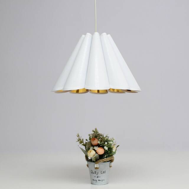 Handmade Pleated Pendant Lighting White Fabric & Acrylic - image 1