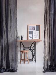Dark Gray Sheer Linen Curtains, Very Light Curtain in Graphite