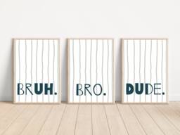 Bruh, Bro, Dude Teen & Tween Stripe Gaming Prints. Perfect For A Boys Or Girls Room, Playroom Games Room - Prints Only - thumbnail 1
