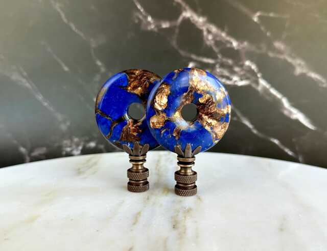 Lapis & Bronzite Lamp Finials On Bronze Hardware With Coppery Detail - A Single Finial Or Matching Pair - image 1