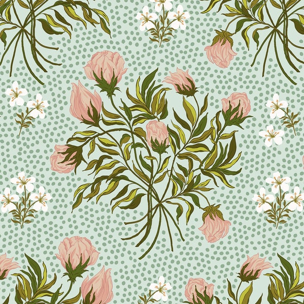 Botanical Floral Crib Sheet Or Changing Pad Cover Pink & Green - image 1