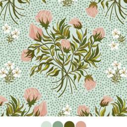 Botanical Floral Crib Sheet Or Changing Pad Cover Pink & Green - thumbnail 2