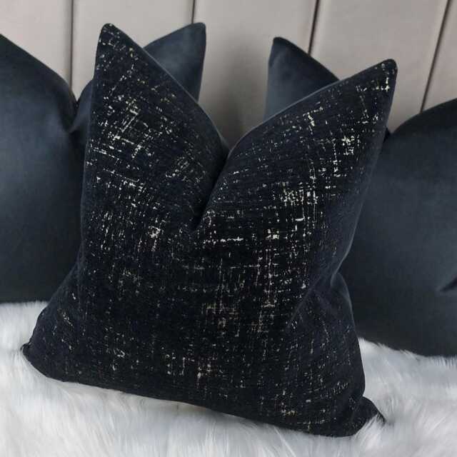 Luxury Black & Gold Textured Cushion Cover - Designer Throw Pillow Velvet Back Modern Glam Sofa Only - image 1