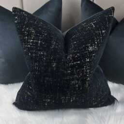 Luxury Black & Gold Textured Cushion Cover - Designer Throw Pillow Velvet Back Modern Glam Sofa Only - thumbnail 3