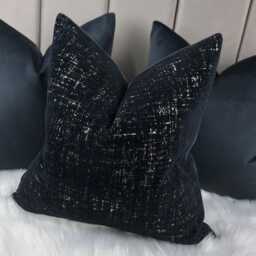 Luxury Black & Gold Textured Cushion Cover - Designer Throw Pillow Velvet Back Modern Glam Sofa Only