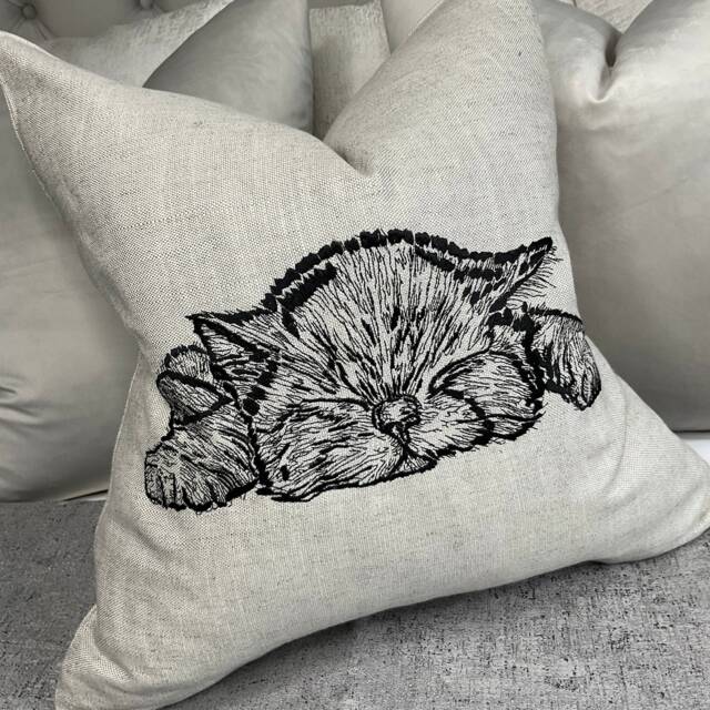 Embroidered Cat Cushion Cover, Pillow Cover For Bed - Sofa Chair 18 - image 1