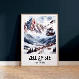 Zell Am See Ski Poster - Watercolour Art Print - Travel Wall Artwork Skiing Gifts Austrian Alps Decor Resort Gift Snowboard - thumbnail 1