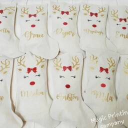 Personalised Christmas Stocking Any Name Reindeer Rudolf Xmas Gift Bag Present Baby Deer Girls Decoration Tree Linen Glitter 1St - thumbnail 2