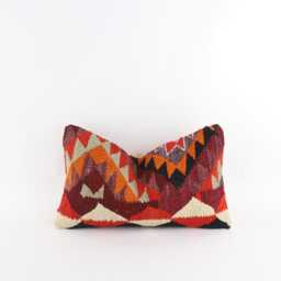 Handwoven Kilim Pillow Cover Vintage Turkish Wool Lumbar - 12x20