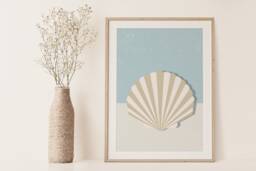 Coastal Shell Print, Retro Wall Decor, Vintage Design, Cottage Art, Unique Gifts Idea, Beach House Bohemian, Instant Download - thumbnail 1