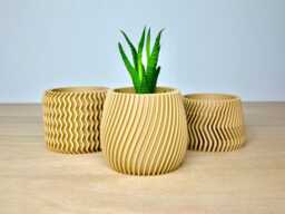 Aztec Succulent Pots Set - 3x - Aesthetic Lightweight Planters Cute Beige Plant With Drainage Indoor Cactus Gift - thumbnail 1