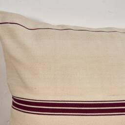 Antique Linen Cushion With Bordeaux Red Stripes - thumbnail 4