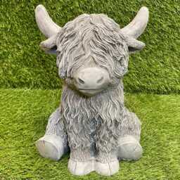 Large Concrete Highland Cow Ornament Outdoor Animal Cute Garden Sculpture Frost Protected - thumbnail 4