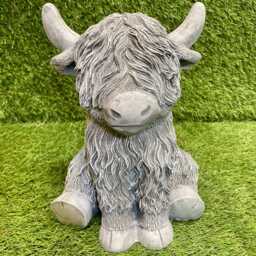 Large Concrete Highland Cow Ornament Outdoor Animal Cute Garden Sculpture Frost Protected