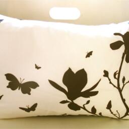 Brown Print On Off White Cotton Magnolia & Butterfies Rectangle Pillow - thumbnail 2