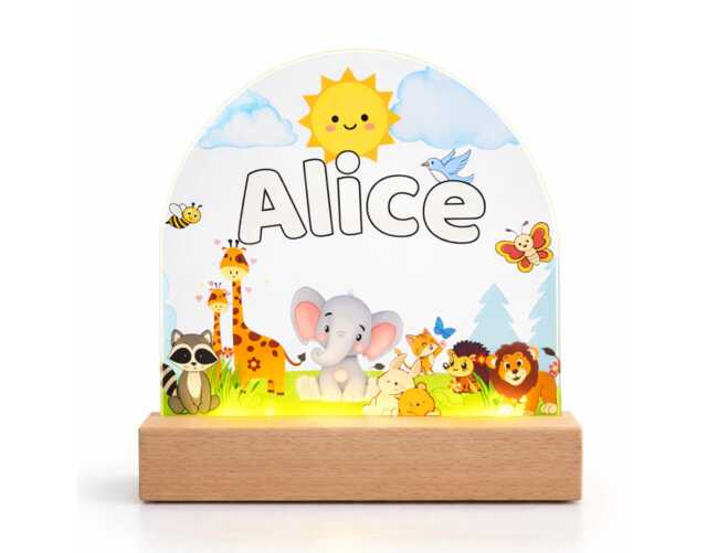 Personalised Kids Night Light, Custom Name Lamp, Jungle Animals Nursery Baby Bedside Shower Gift - image 1