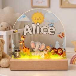 Personalised Kids Night Light, Custom Name Lamp, Jungle Animals Nursery Baby Bedside Shower Gift - thumbnail 2