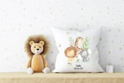 Jungle Animals Nursery Cushion , Safari Personalised Baby Decor Theme Elephant Giraffe Zebra - thumbnail 1