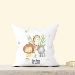 Jungle Animals Nursery Cushion , Safari Personalised Baby Decor Theme Elephant Giraffe Zebra - thumbnail 2