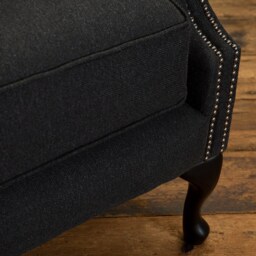 Large Charcoal Grey Herringbone Wool Chesterfield High Back Wing Chair, British Handmade - thumbnail 4