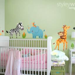 Jungle Animals Wall Decal, Decal Sticker, Safari Giraffe Monkey Zebra Elephant Lion Nursery Decor - thumbnail 2